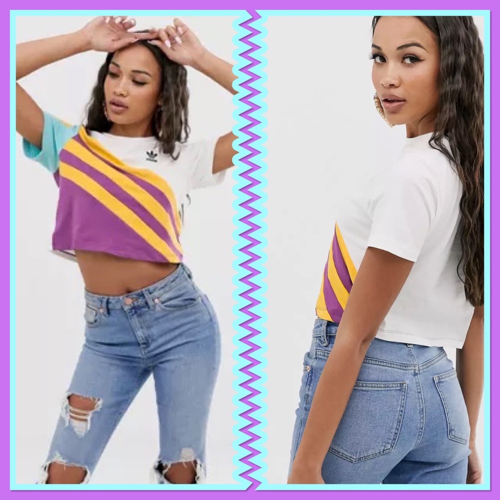 adidas Originals Sportivo cropped t-shirt in white and purple